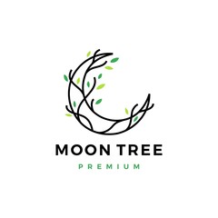 moon tree crescent root leaf logo vector icon illustration