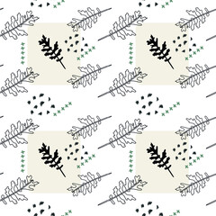 Seamless pattern with templates and brunches. Botanical seamless pattern. 
