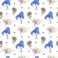 Floral seamless pattern. Vector pattern with dots, hand drown flowers. 