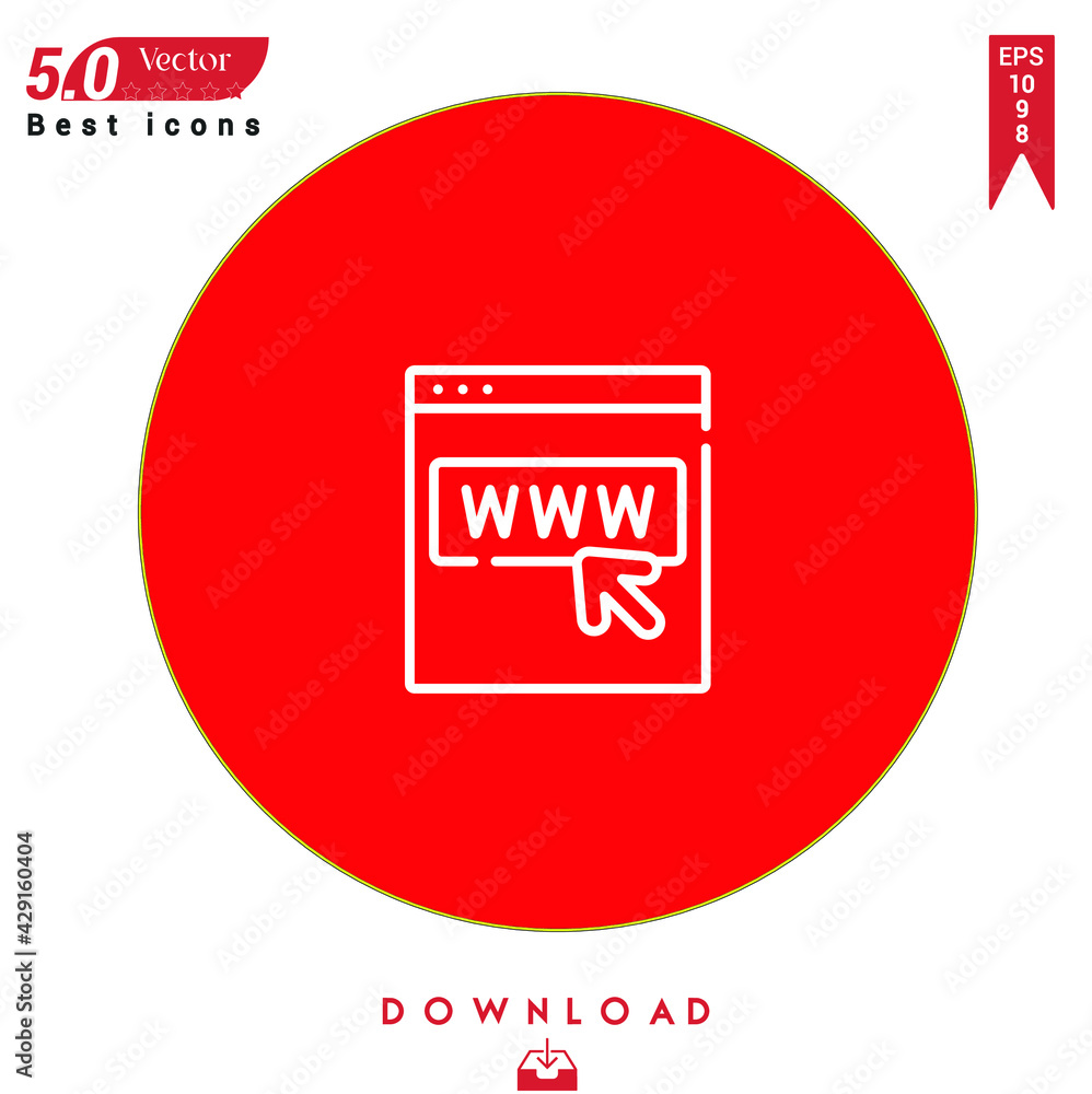 Poster outline website icon. website icon vector isolated on red background. graphic design, nuclear elemen
