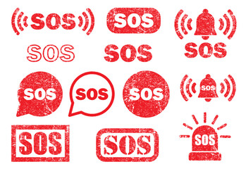 SOS icon symbol button. Emergency help logo sign pictogram. Vector illustration image. Isolated on white background.