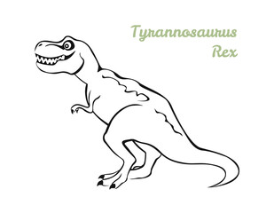 Tyrannosaurus Rex black and white outline. Vector illustration of dinosaurs, icon. 