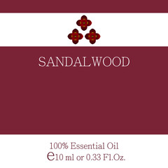 Sandalwood. Essential oil label design. Cosmetics packaging template. Vector image on the theme of aromatherapy.