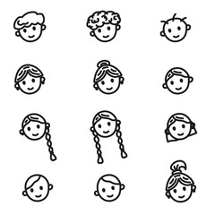 Set of hand drawn heads with different hairdos 