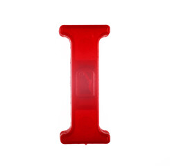 Plastic letter I of the English alphabet against white background, top view.
