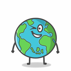 Cute Globe, Earth Character Flat Cartoon Emoticon Vector Template Design Illustration