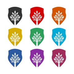 Tree Shield logo icon isolated on white background color set
