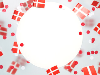 Denmark. June 5, constitution day, September 21, happy independence day, national holiday, flag foggy background. Dannebrog. Defocusing