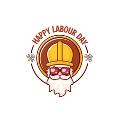 Happy labour day vector logo, label or stamp with funky worker on white background. vector happy labor day background or banner with man. workers may day poster