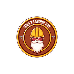 Happy labour day vector logo, label or stamp with funky worker on white background. vector happy labor day background or banner with man. workers may day poster