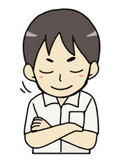 腕を組み頷く男子学生のバストアップ