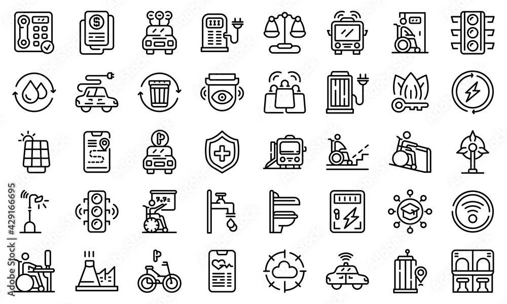 Poster accessible environment icons set. outline set of accessible environment vector icons for web design 
