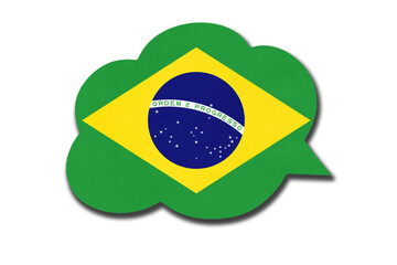 3d speech bubble with brazilian national flag isolated on white background. Symbol of Brazil country.