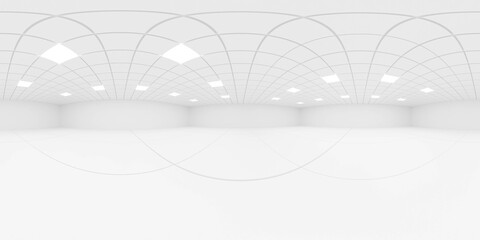 Spherical 360 degrees panorama projection interior empty room in modern building 3d render illustration vr hdri hdr style
