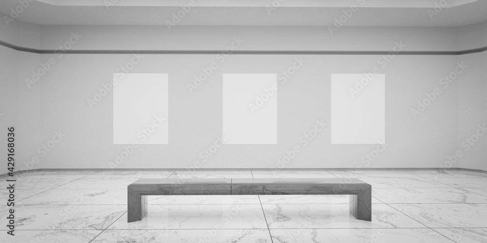 Poster empty frames canvas images in art gallery exhibtion 3d render illustration