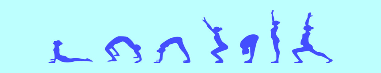 set of yoga cartoon icon design template with various models. vector illustration isolated on blue background