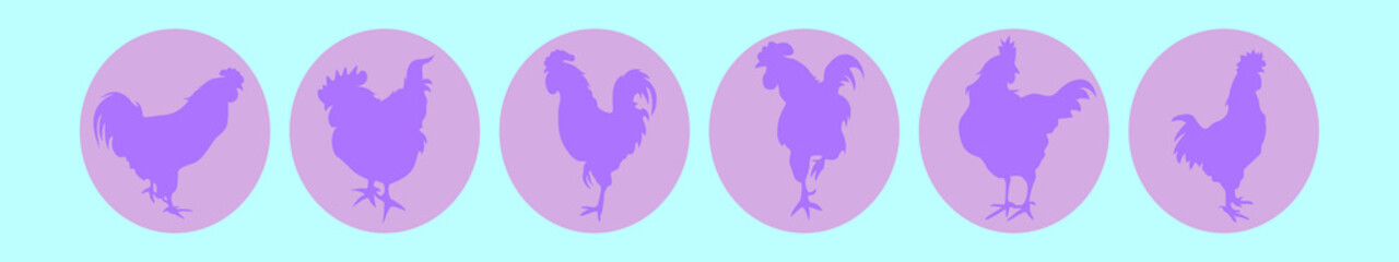 set of rooster cartoon icon design template with various models. vector illustration isolated on blue background