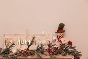 christmas decorations furniture decorated with a snowman and holly branches