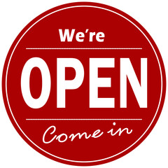 WE'RE OPEN Vector illustration of red sign after quarantine for coronavirus outbreak concept. 