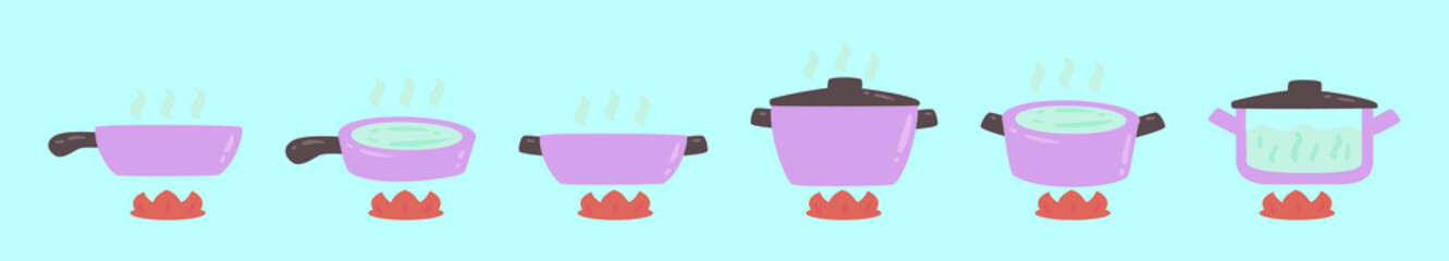 set of boiling water cartoon icon design template with various models. vector illustration isolated on blue background