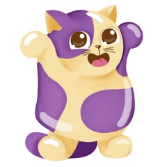 Yellow and violet funny happy cat illustration