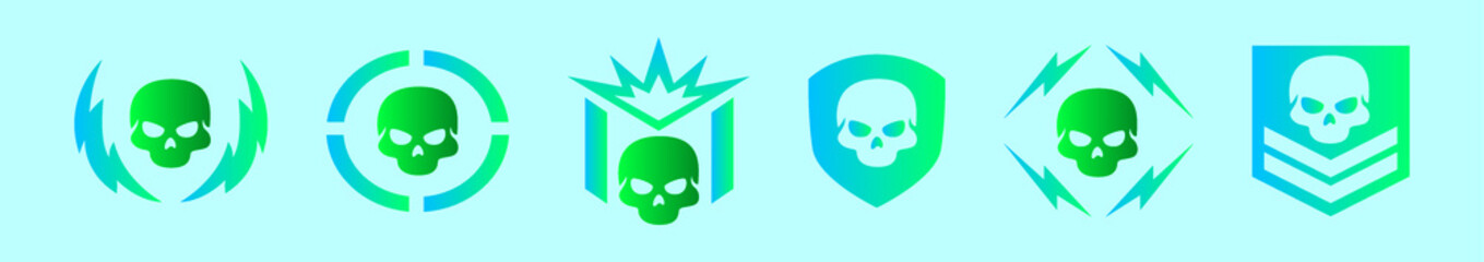 set of skull military cartoon icon design template with various models. vector illustration isolated on blue background