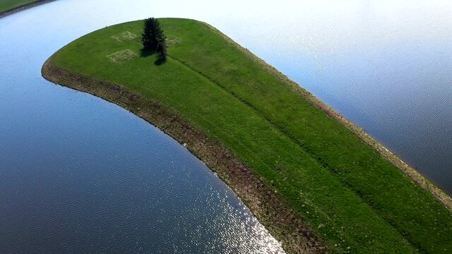 Beautiful Aerial View of Tree on Island, forward movement