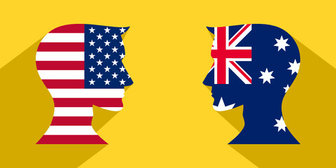 face to face concept with united states and australia flags. banner, sticker, print, decorative
