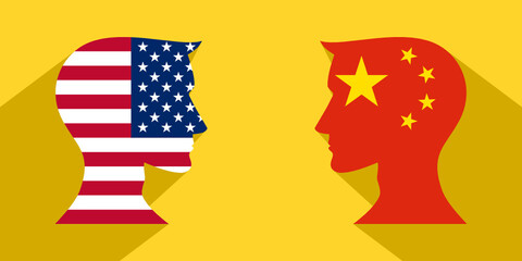 face to face concept with british and china flags. banner, sticker, print, decorative
