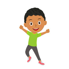 cute cartoon boy expresses win,victory