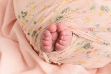 Close up of feet of a baby. Close up legs