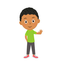cute cartoon boy shows stop mark