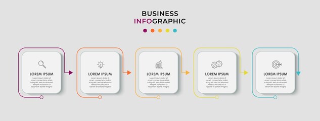 Vector Infographic thin line design business template with icons and 5 options or steps. Can be used for process diagram, presentations, workflow layout, banner, flow chart, info graph
