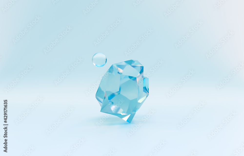Aufkleber beauty fashion podium backdrop for product display with abstract iridescent gem stone. 3d rendering.