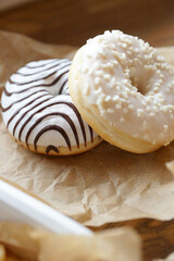 Donuts with different glaze and fillings