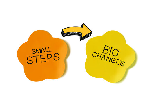 Vector motivational poster: small steps lead to big changes, illustration background, yellow and orange colors.
