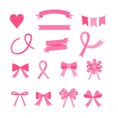 This is a collection of bows and ribbons on a white background.