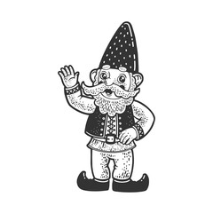 Dwarf gnome sketch raster illustration