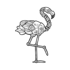 Mechanical flamingo sketch raster illustration