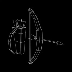 Obraz premium Medieval Bow and arrow archer weapon. Wireframe low poly mesh vector illustration.