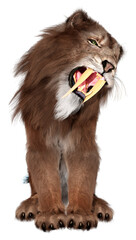 3D Rendering Sabertooth Tiger on White