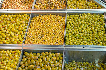 Olives green finished food product on the market