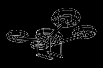 Remote aerial drone with a camera taking photography or video recording or deliver something. Wireframe low poly mesh vector illustration