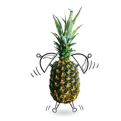 Creative idea layout fresh pineapple slice alarm clock on white background. minimal idea business creative concept
