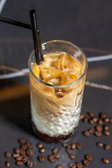 Iced coffee served on a restaurant table