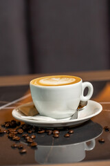 Espresso cafe served on cafeteria table