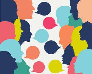 People profile heads in dialogue.  Vector background. - 429174465