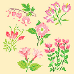 vector art embroidery floral set