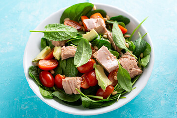 Close up of tuna salad in white bowl