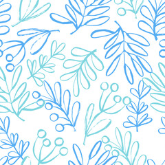 Blue leaves texture pattern.Watercolor floral background.Seamless pattern can be used for wallpaper,pattern fills,web page background,surface textures